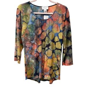 NWT Multicolor Long Sleeve Top Soft Colorful Spring Scoop Neck 3/4 Sleeves Sz L